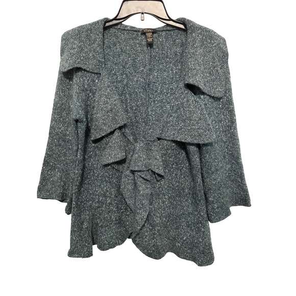 Cupio Sweaters - Cupio Blue Ruffle Open Front Cardigan Sweater Women's Size Large